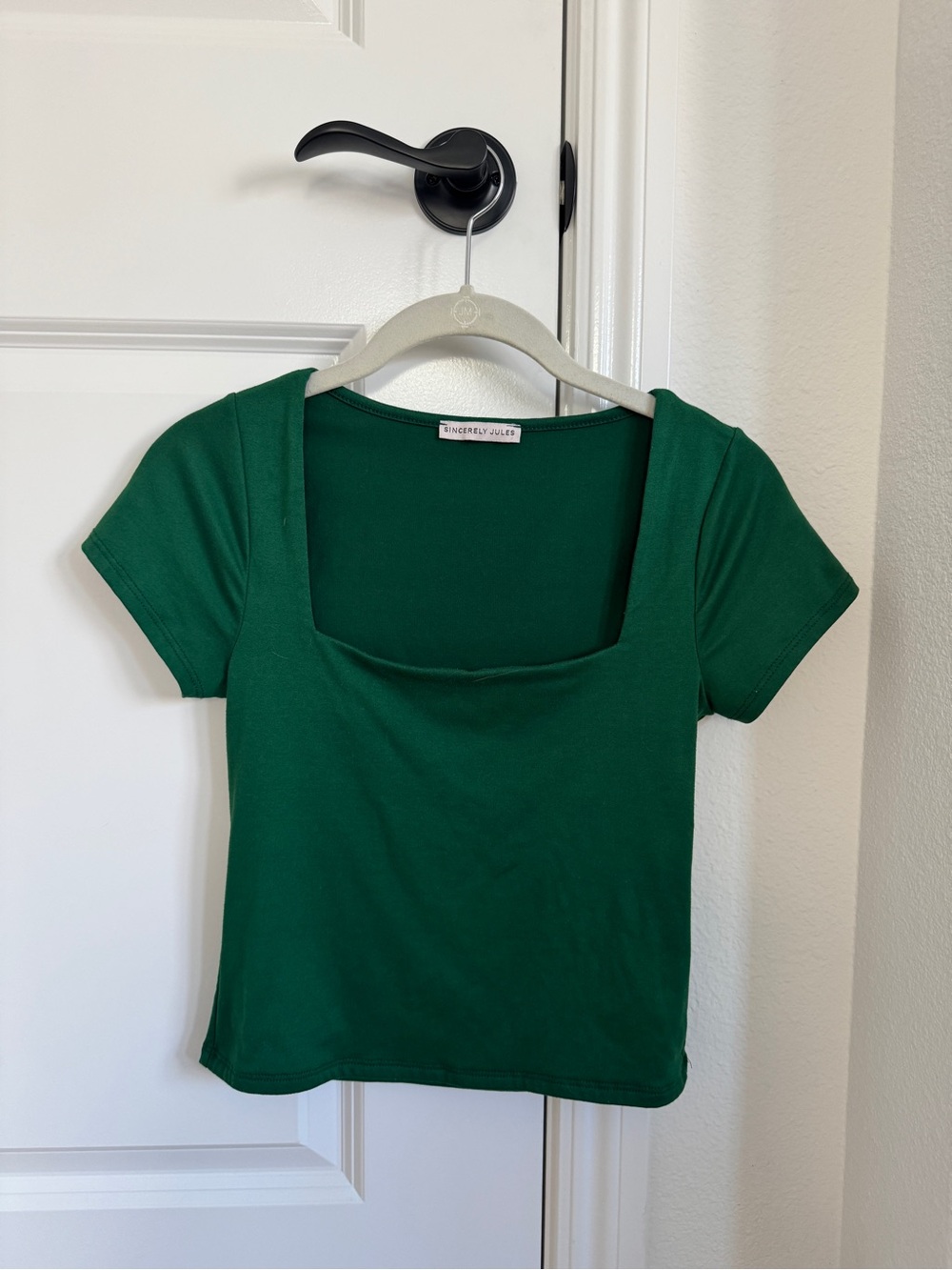 Green square neck top